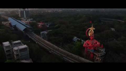 Aerial View Of Hindu Deity's Statue And Temple In New Delhi, India