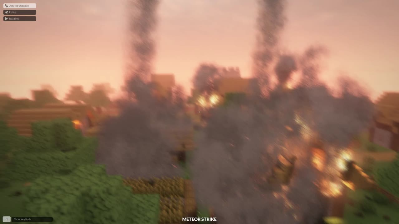 MineCraft Village Mass Destruction Nuke And Meteor Shower Teardown