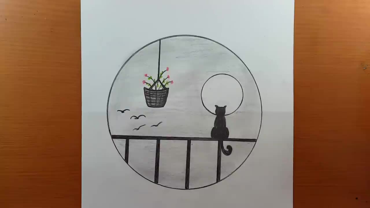 Como fazer desenhos de paisagem gato a lápis de carvão com facilidade | Desenho Escola Desenho