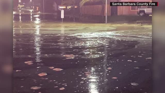 Homes damaged by flood waters in Santa Barbara County, CA