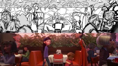 Awkward Parr Family Dinner from Incredibles 2 Pixar Side-by-Side