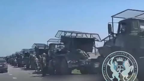 💪 A column of BM-21 Grad multiple launch rocket systems with protective bars