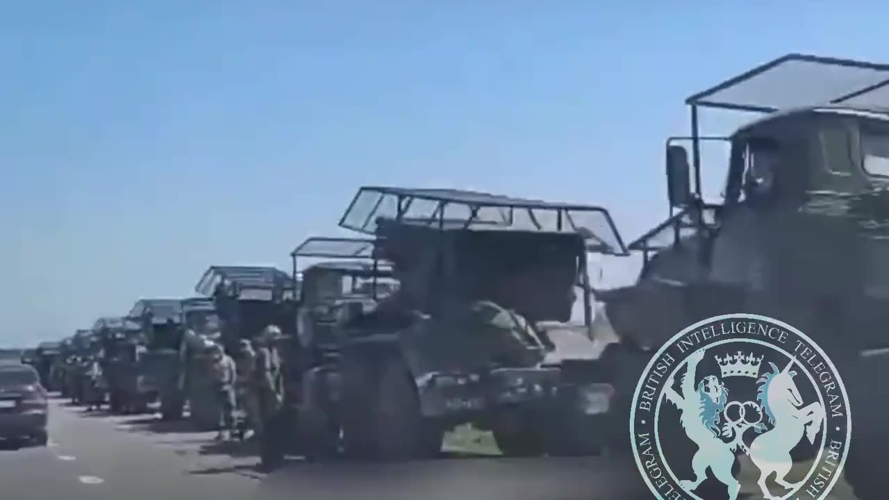 💪 A column of BM-21 Grad multiple launch rocket systems with protective bars