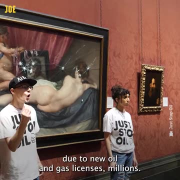 Lunatic Climate Crisis Terrorists hammer on a Painting in the National Gallery, London