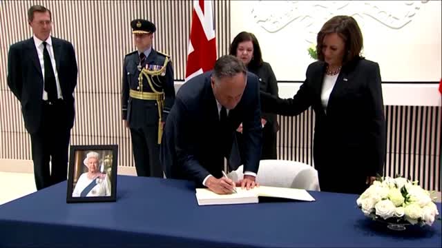 Kamala Harris signs condolence book for Queen Elizabeth