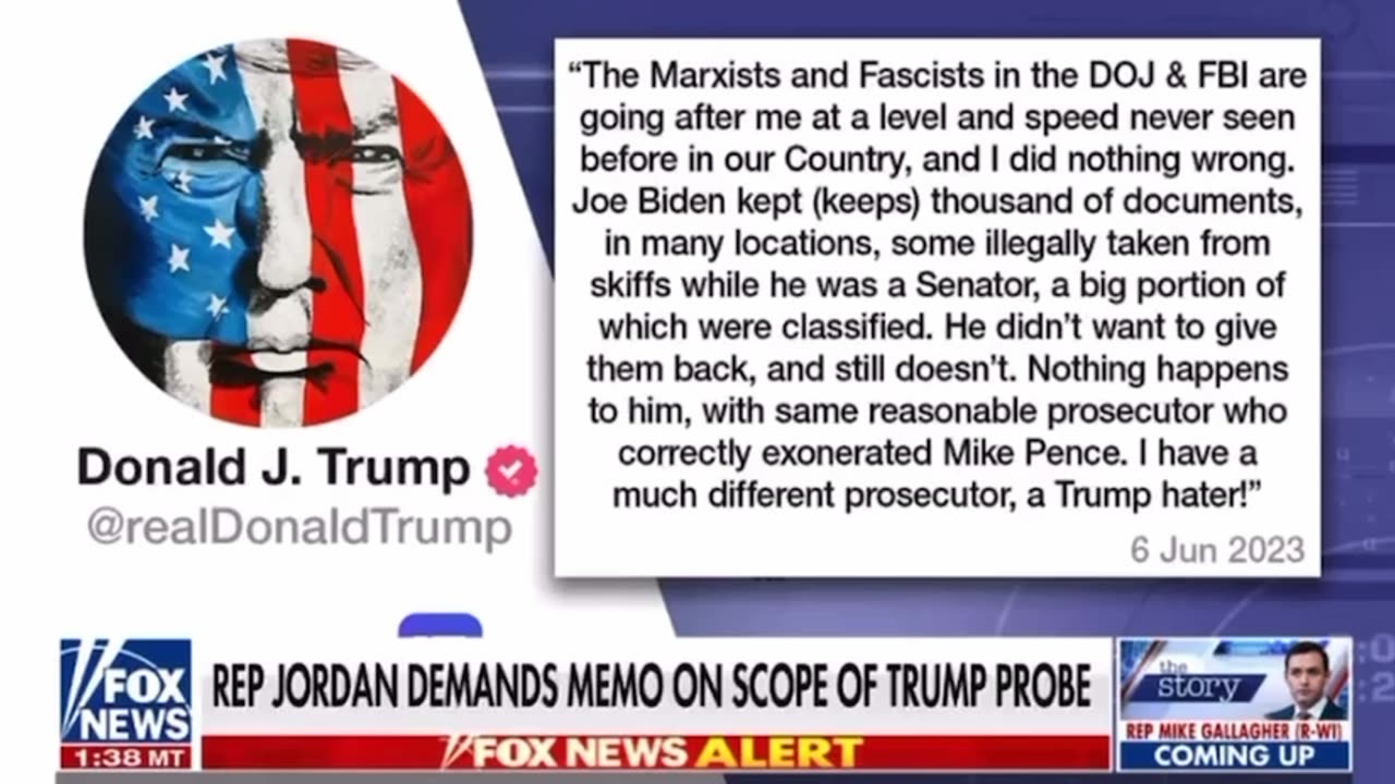 Jim Jordan comments on an incoming indictment against Trump.