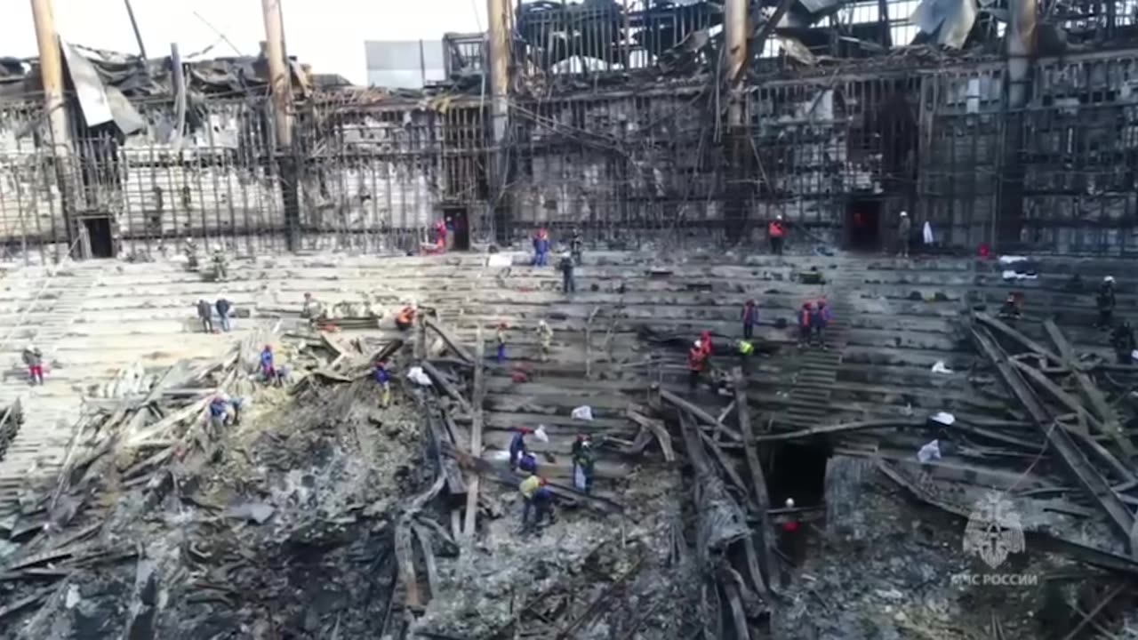 This is how the Crocus City Hall concert hall looks after the debris removal is completed.