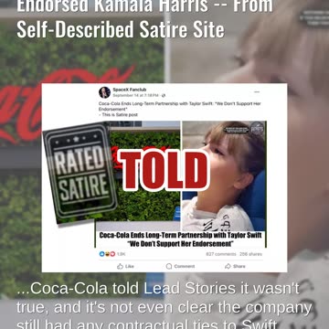 Fact Check: Coca-Cola Did NOT Cut Ties With Taylor Swift After She Endorsed Kamala Harris -- Satire