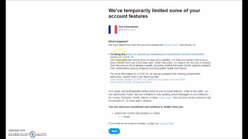 Opinion not allowed by twitter