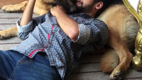 Playing with German Shepherd