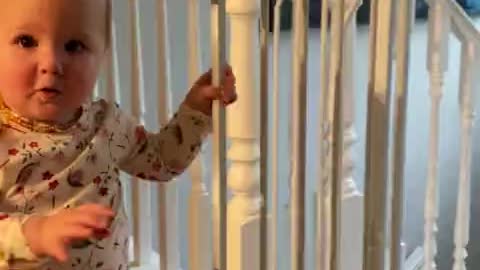 Determined little girl successfully breaks through baby gate