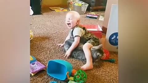 Laughing with children and cats