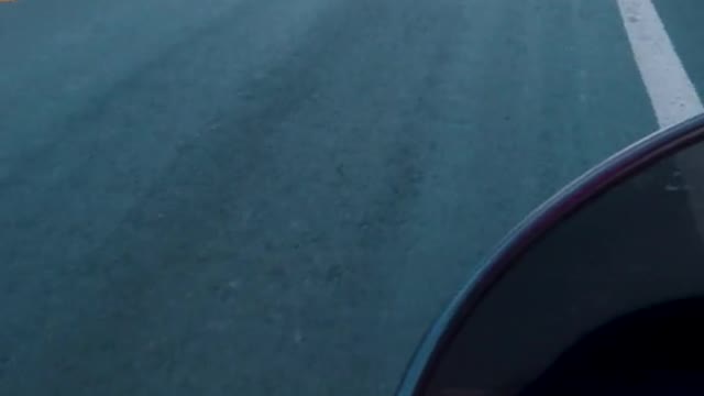 A cow tries to overtake a motorbike running on the road