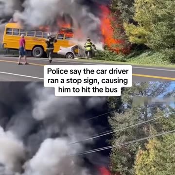 NEWYORK BUS CATCHES FIRE AFTER CRASH