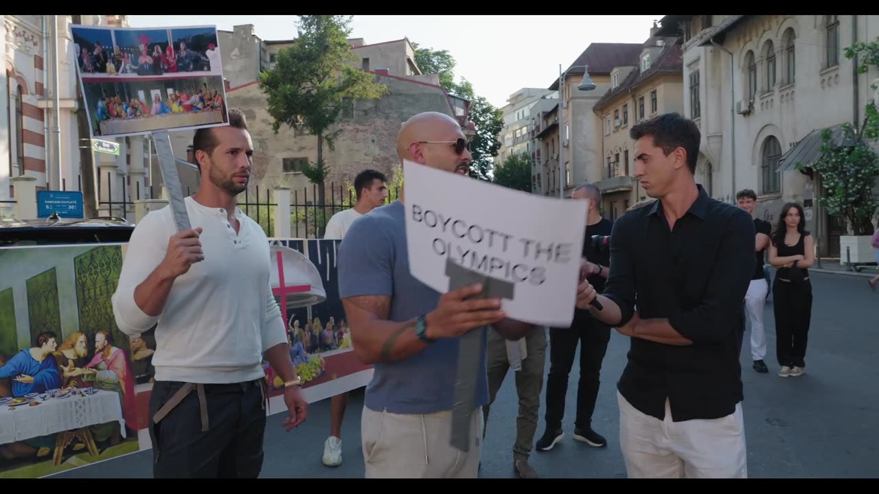 Andrew Tate protests infront of French Embassy fo disprecting Jesus at Olympics opening