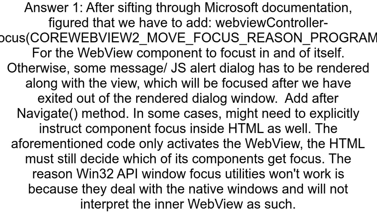Win32 WebView2 Will Not Focus HTML Page
