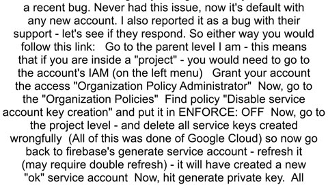 Firebase will not let me create service account key