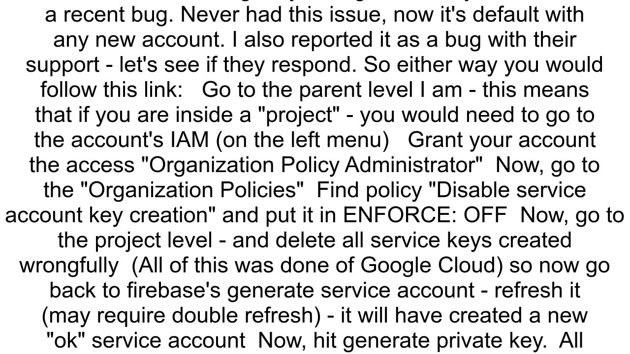 Firebase will not let me create service account key