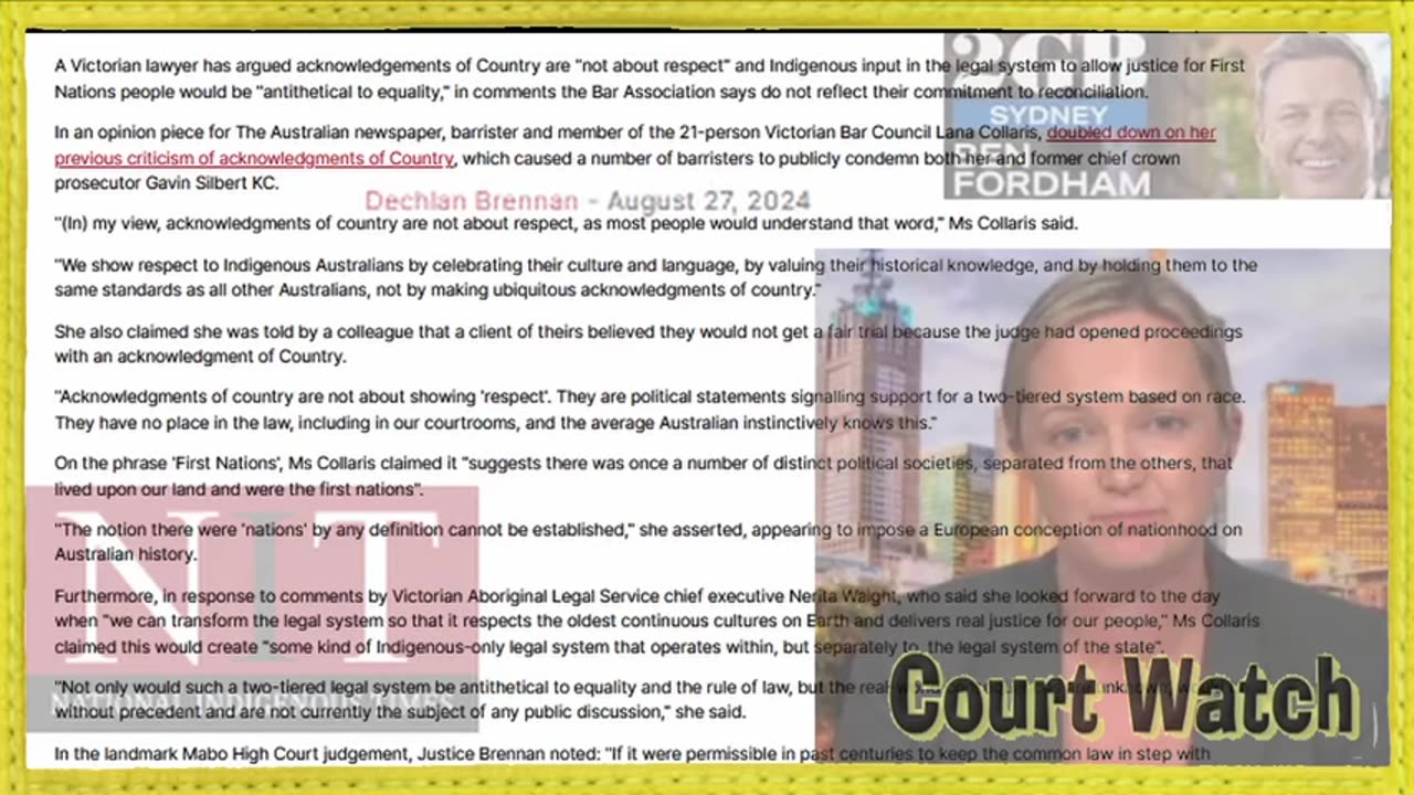 Lana Collaris v Vic Bar Council Lana refuses to 'acknowledge country'