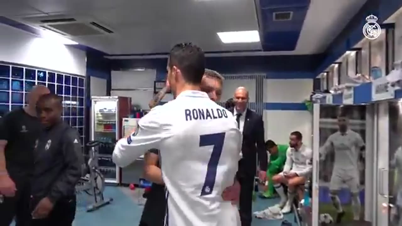 Cristano's Bayern hat trick celebration in dressing room