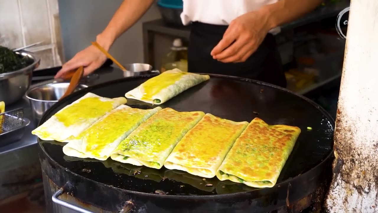 Chinese Street Food - Fried noodles with egg fried rice, fried broiler