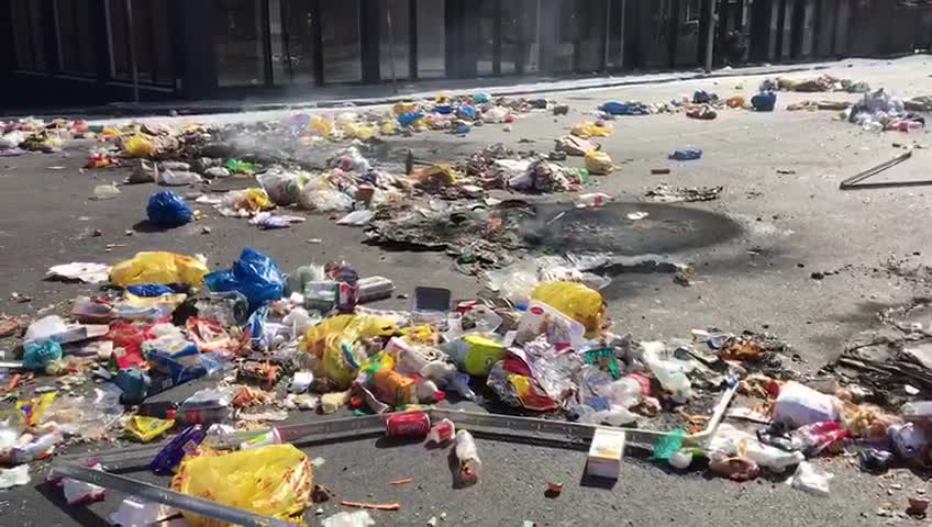 Apparent student protest left rubble strewn across the Main Road at the Dorset Road