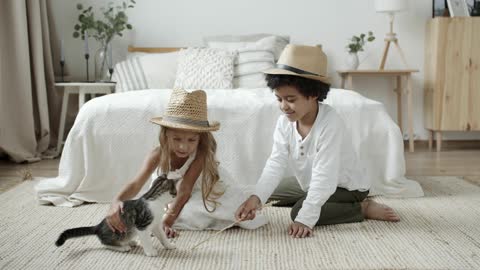 2 more kids playing with cute cute cats