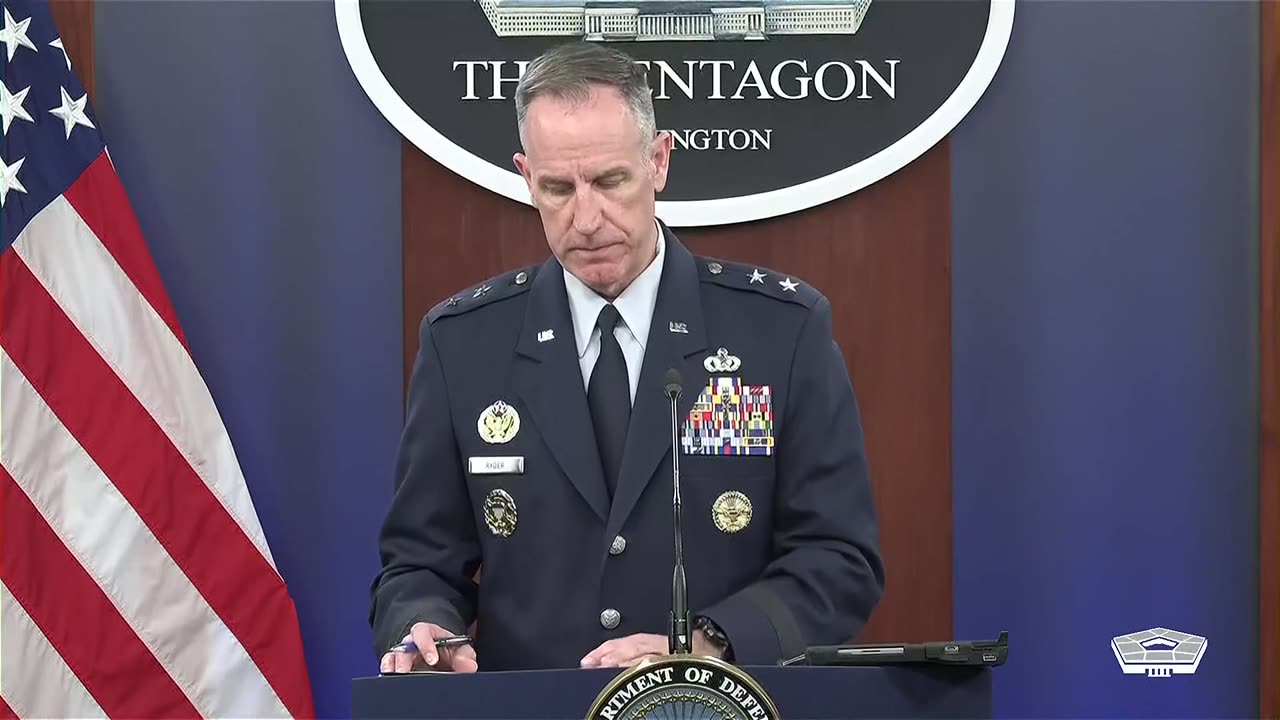 Pentagon Press Secretary Air Force Maj. Gen. Pat Ryder briefs the news media at the Pentagon