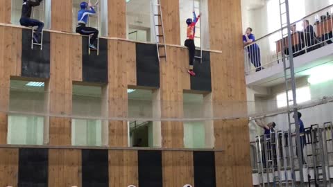 Russian Firefighters Compete in Ladder Climbing Competition