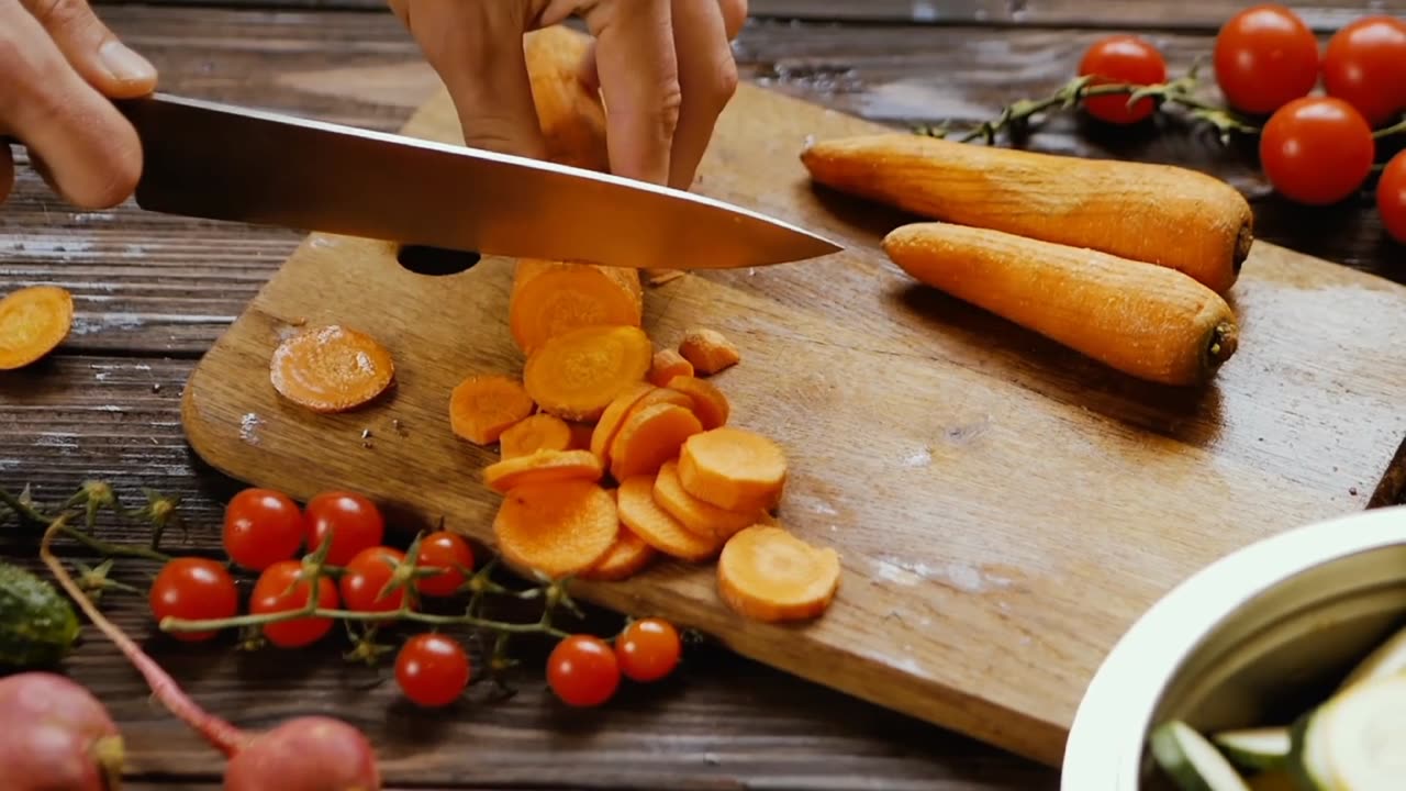 A Person Slicing Up the Carrots by Using a Knife