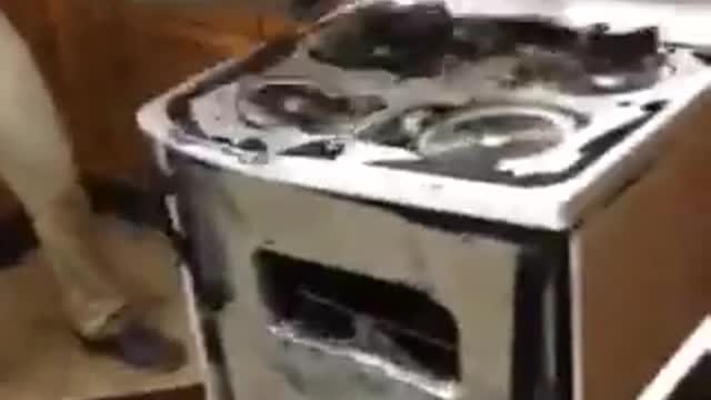 Man destroys stove with keg