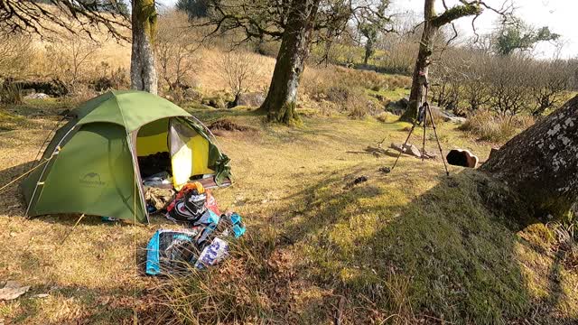 Getting the GoPro ready for a speedlapse. Riverside wildcamping