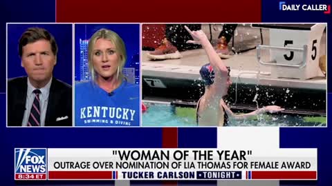 Laughing At Women Swimmer Tells Tucker About Trans Athlete's Nomination for Woman Of The Year.