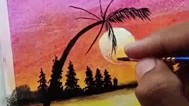 Landscape Scenery drawing - tutorial ❤️ with oil pastels #shorts #art.mp4