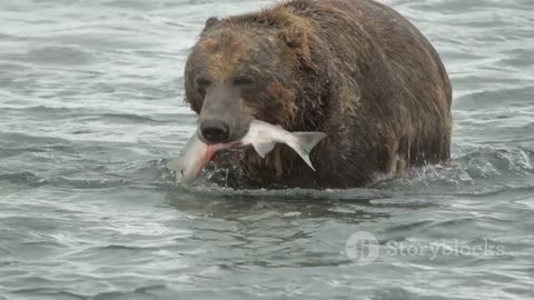 A Bear Catches And Eats A Fish