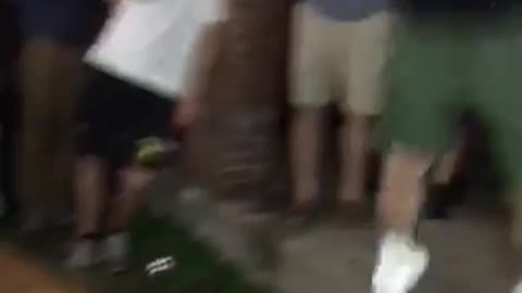 Drunk guy tries to table slam gets hit with table