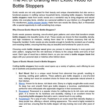 The Art of Crafting with Exotic Wood for Bottle Stoppers