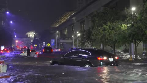 Severe flooding after a storm in Miami, the streets are flooded, Florida USA.