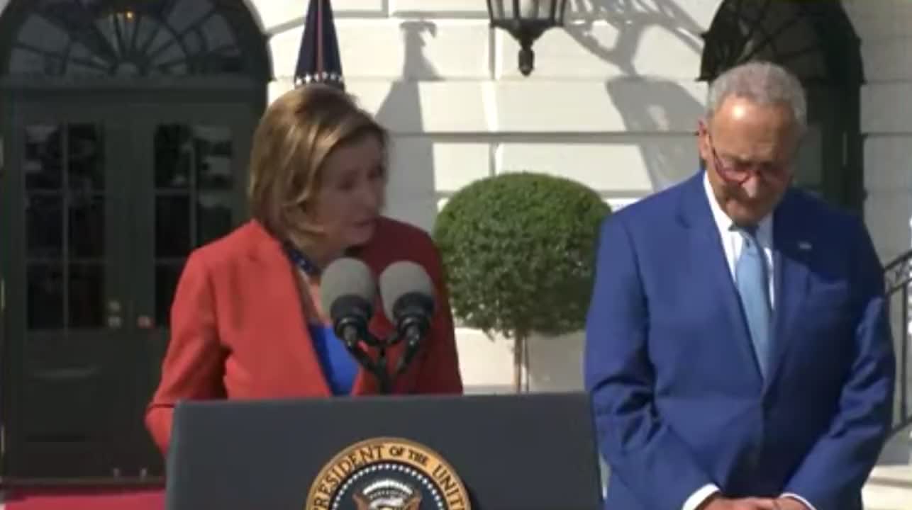 Pelosi: "Mr. President ... Your extraordinary leadership has made this glorious day possible. I — That's an applause line."