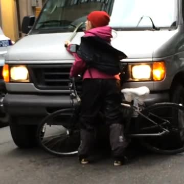 NYC Bike Rider Gets Furious At Van And Won’t Move