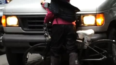 NYC Bike Rider Gets Furious At Van And Won’t Move