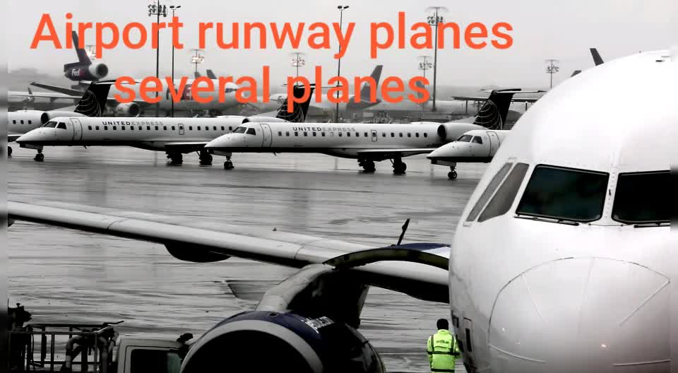 Airport runway planes several planes