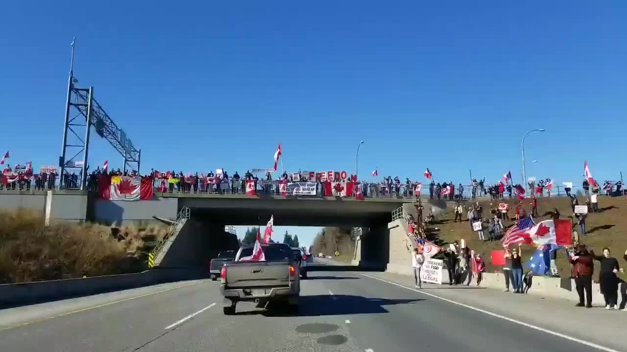 Another convoy Surrey British Columbia heading to the Pacific Highway Canada/U.S. border