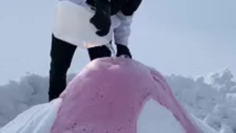 We made a snow volcano out of soda