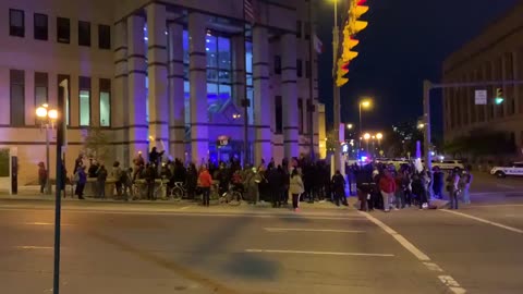 A crowd has gathered outside of Columbus police headquarters.