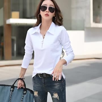 Korean Style cotton polo shirts women fashion long sleeve candy