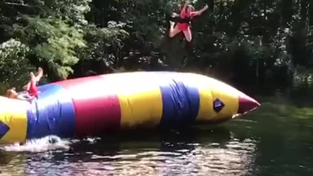 Girl in red on blob wipeout