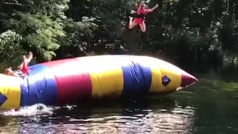 Girl in red on blob wipeout