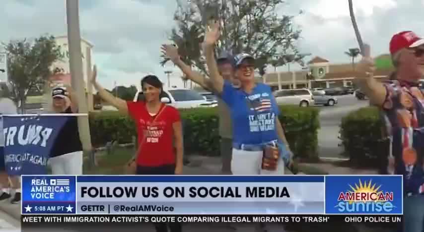 America First Patriots Line The Streets Welcoming President Trump Back To Mar-a-Lago