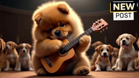 Chow Chow playing guitar